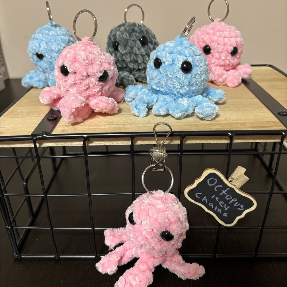 Plush Octopus Keychain - Pink, Blue, Gray